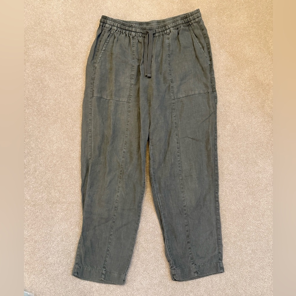 Roots brand Olive Green Long Pants Women's Size Medium Straight Leg Drawstring💚